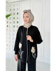 8123 florance oysho nakışlı takım siyah 2