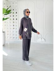 8123 florance oysho nakışlı takım antrasit