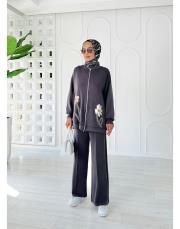 8123 florance oysho nakışlı takım antrasit 2