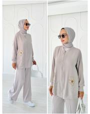 8123 florance oysho nakışlı takım gri