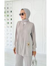 8123 florance oysho nakışlı takım gri 2