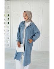 sophia kapşonlu denim kap mavi 2