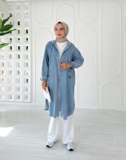 sophia kapşonlu denim kap mavi 3