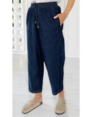 relaxed mom denim bel lastikli pantolon lacivert