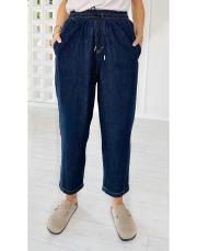 relaxed mom denim bel lastikli pantolon lacivert 3