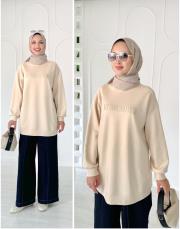 alya taşlı çelik örme tunik bej