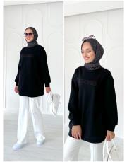 alya taşlı çelik örme tunik siyah