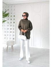 alya taşlı çelik örme tunik haki