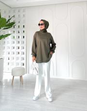 alya taşlı çelik örme tunik haki 3