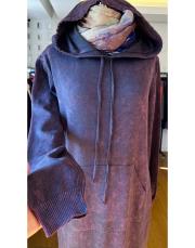 selen kapşonlu pamuk triko elbise mor 2