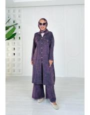 selin pamuk triko düğmeli hırka mor