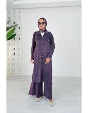 selin pamuk triko düğmeli hırka mor 2