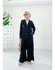 selin pamuk triko düğmeli hırka siyah