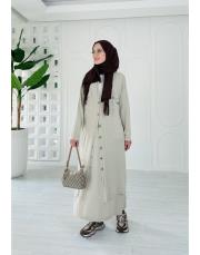 selin pamuk triko düğmeli hırka taş