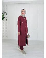 selin pamuk triko düğmeli hırka bordo