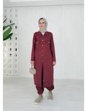 selin pamuk triko düğmeli hırka bordo 2