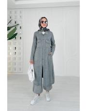 selin pamuk triko düğmeli hırka gri