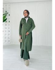 selin pamuk triko düğmeli hırka haki