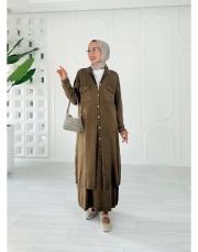 selin pamuk triko düğmeli hırka kahve