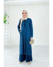 seras tokalı %100 pamuk triko elbise lacivert