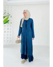 seras tokalı %100 pamuk triko elbise lacivert 2