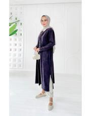 seras tokalı %100 pamuk triko elbise mor