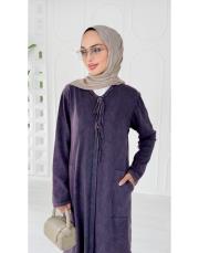 seras tokalı %100 pamuk triko elbise mor 2