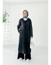 seras tokalı %100 pamuk triko elbise siyah