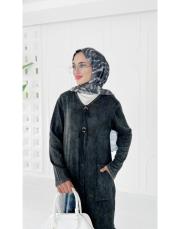 seras tokalı %100 pamuk triko elbise siyah 2