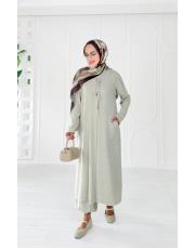 seras tokalı %100 pamuk triko elbise taş