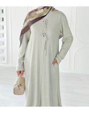 seras tokalı %100 pamuk triko elbise taş 2