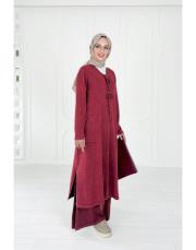 seras tokalı %100 pamuk triko elbise bordo