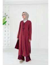 seras tokalı %100 pamuk triko elbise bordo 2