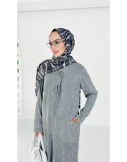 seras tokalı %100 pamuk triko elbise gri 2