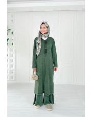 seras tokalı %100 pamuk triko elbise haki