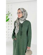 seras tokalı %100 pamuk triko elbise haki 2