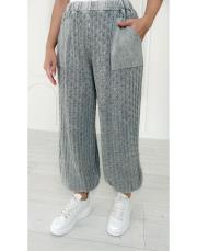 delikli örgü görünümlü pamuk triko pantolon gri