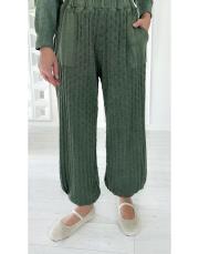 delikli örgü görünümlü pamuk triko pantolon haki