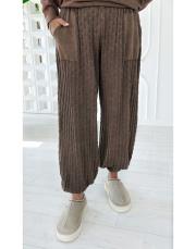 delikli örgü görünümlü pamuk triko pantolon kahve