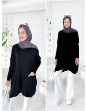 nilsa çift cepli merserize triko tunik siyah