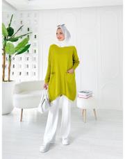 nilsa çift cepli merserize triko tunik yağyeşili