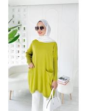 nilsa çift cepli merserize triko tunik yağyeşili 2