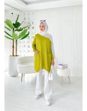 nilsa çift cepli merserize triko tunik yağyeşili 3