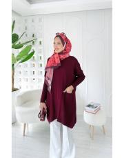 nilsa çift cepli merserize triko tunik bordo