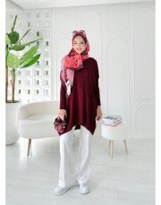 nilsa çift cepli merserize triko tunik bordo 3