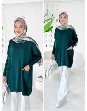 nilsa çift cepli merserize triko tunik zümrüt