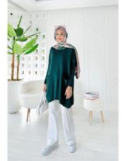 nilsa çift cepli merserize triko tunik zümrüt 2