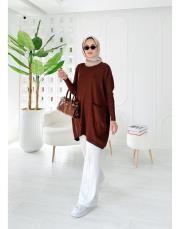 nilsa çift cepli merserize triko tunik acı kahve 3