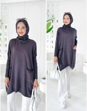 nilsa çift cepli merserize triko tunik antrasit