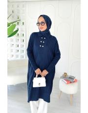 altın düğmeli merserize oversize tunik lacivert 2